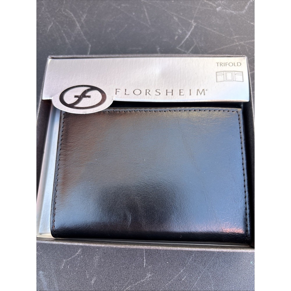 Florsheim TriFold Card Holder Black Leather Mens Wallet